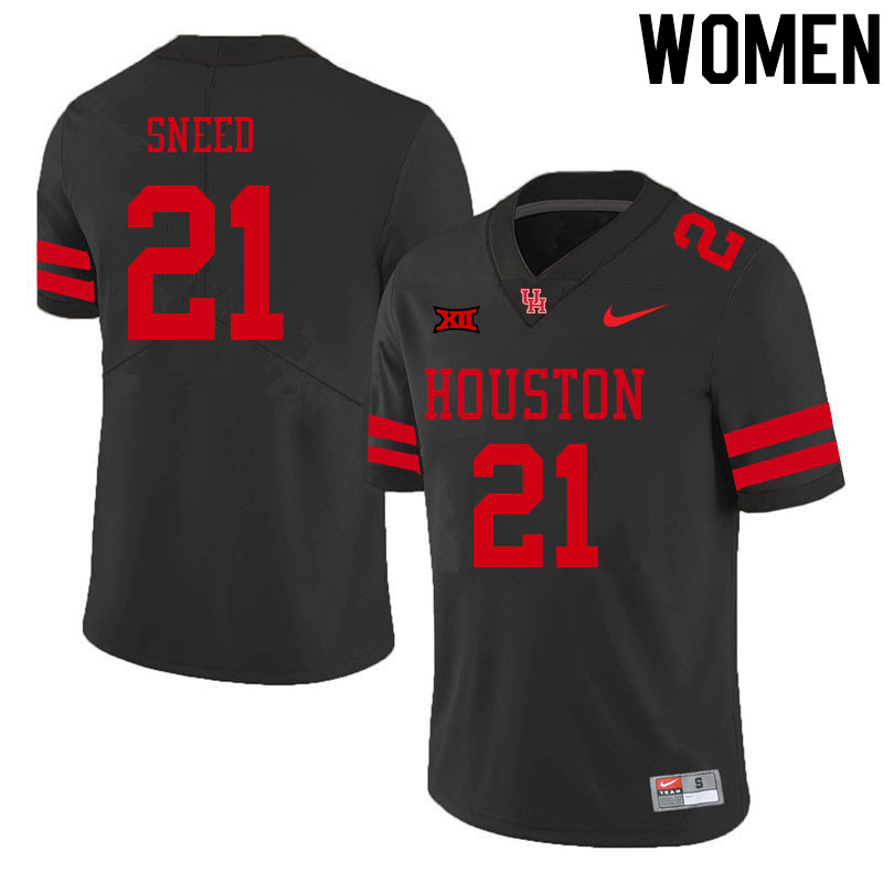 Women #21 Stacy Sneed Houston Cougars College Big 12 Conference Football Jerseys Sale-Black
